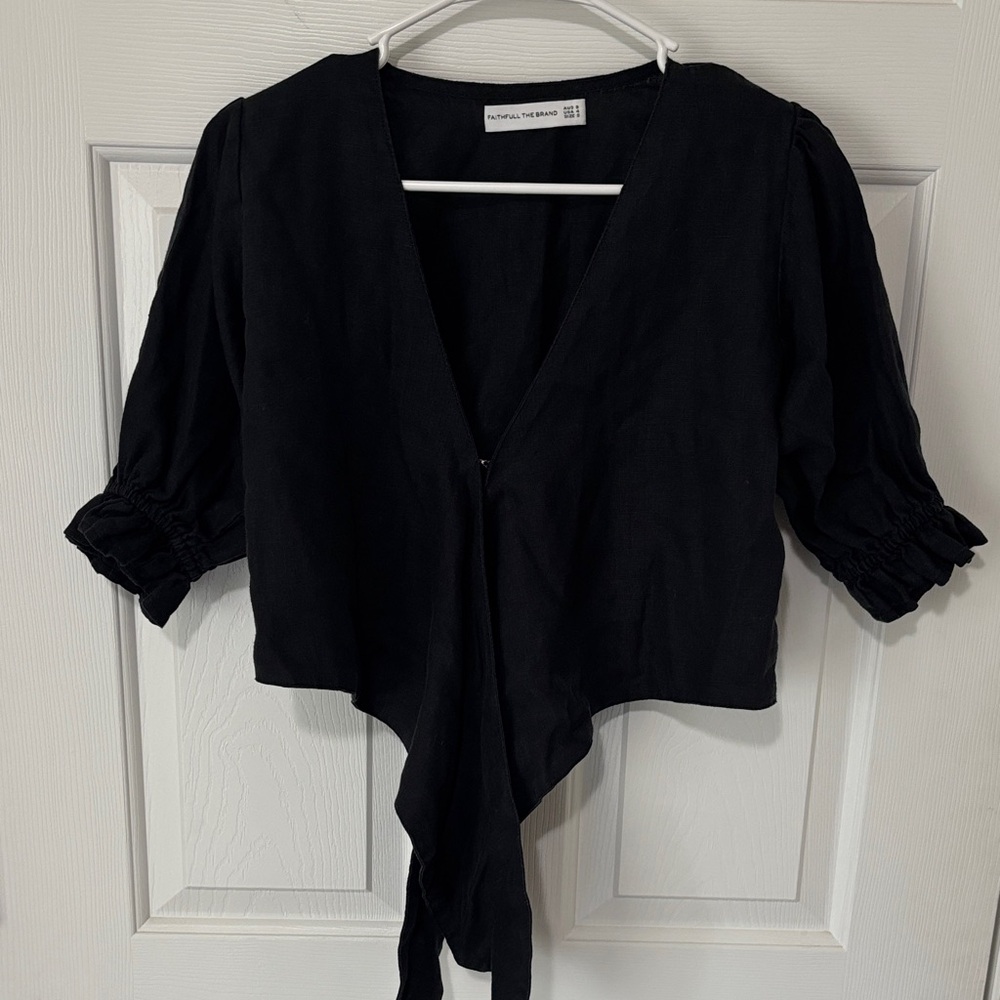 Faithfull the Brand Black 100% Linen Crop Top
